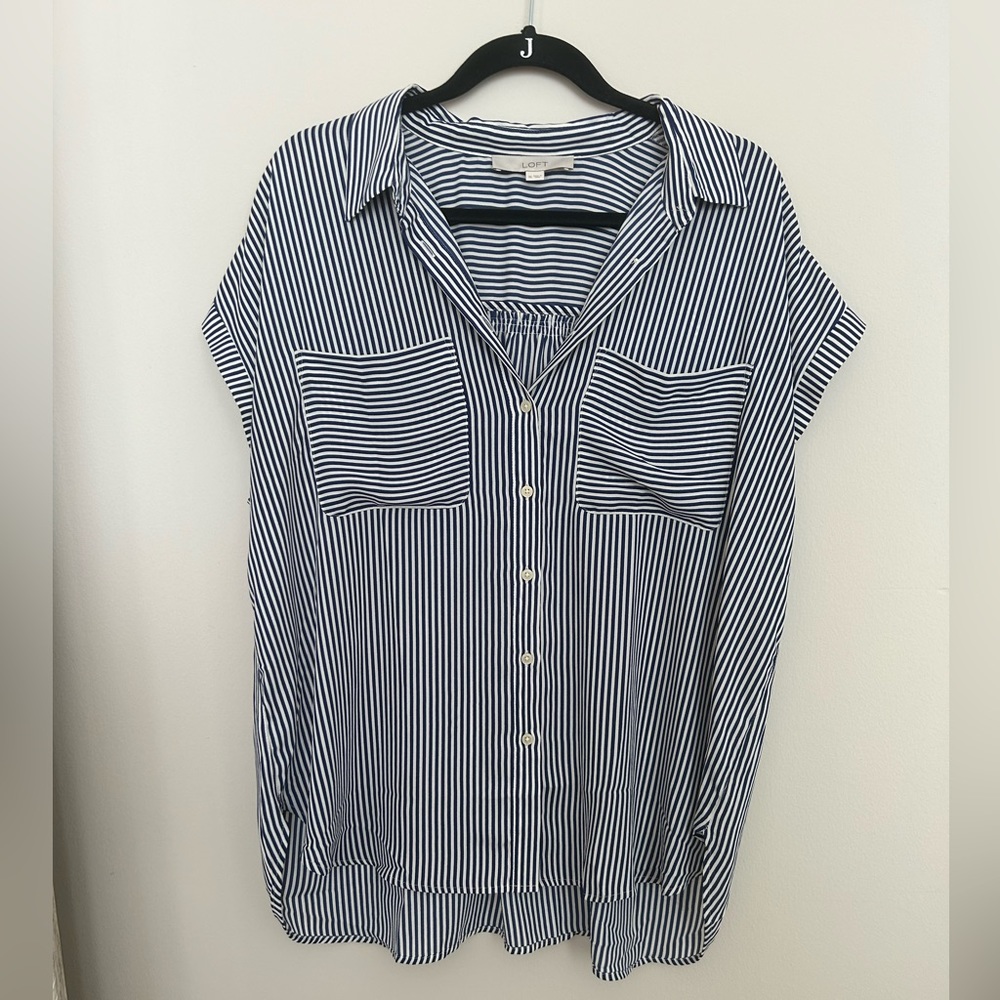 LOFT Stripe Dolman Cap Sleeve Shirt XL